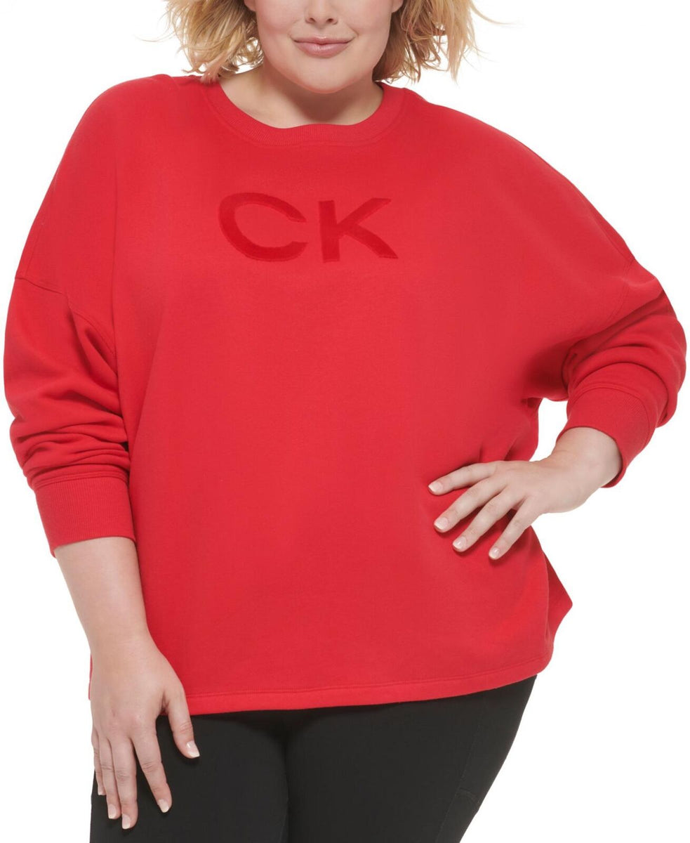 Calvin Klein Plus Size Logo Fleece Crewneck Sweatshirt PF2X2356