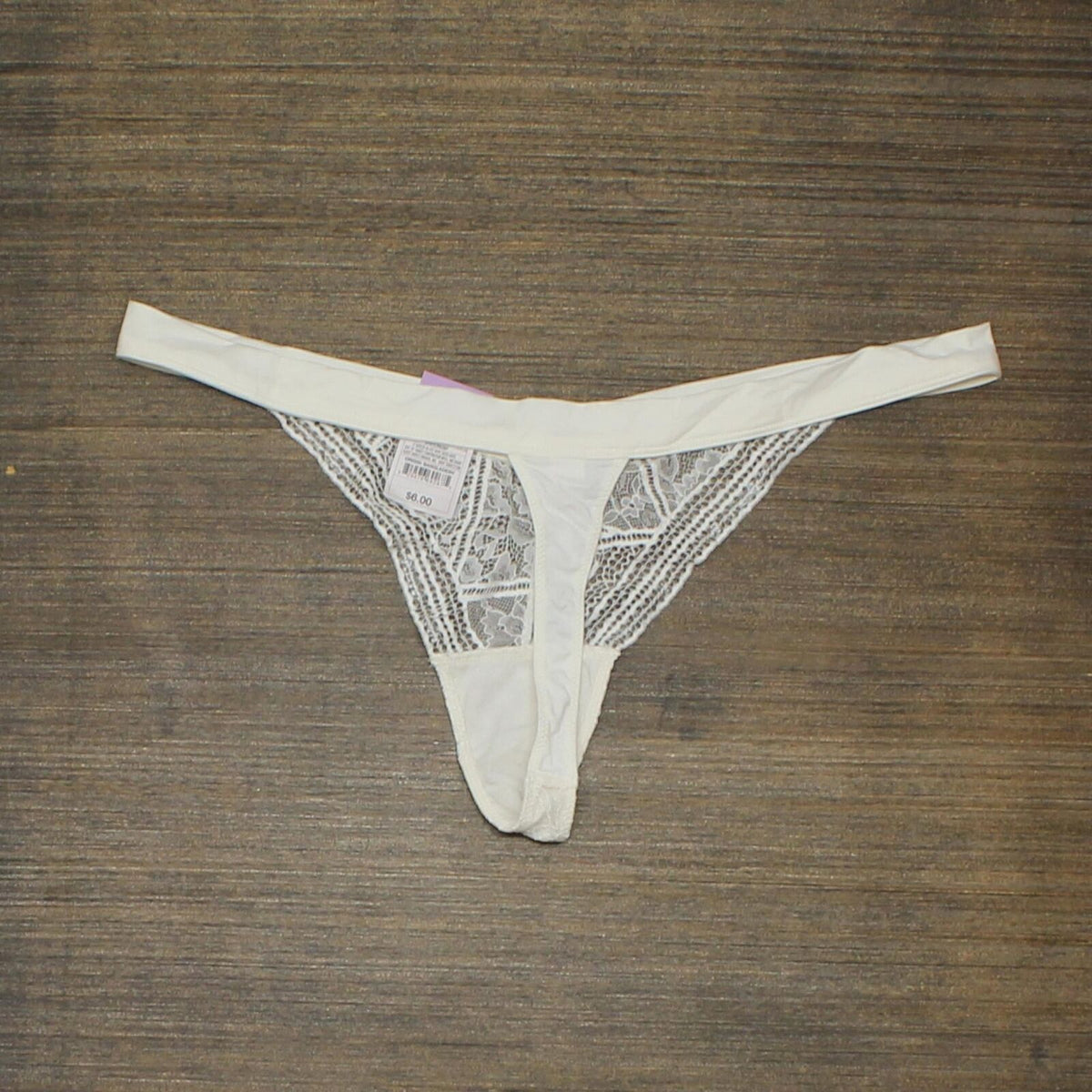 Auden Laser Cut Thong with Floral Lace inserts brown panties size