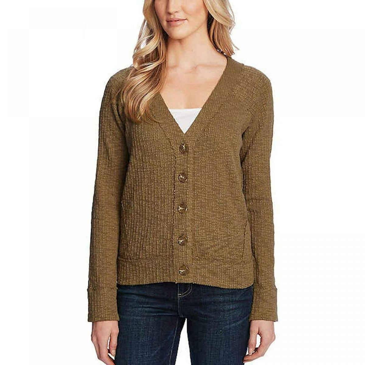 Two by Vince Camuto Women's Slub Knit V-Neck Cardigan Sweater