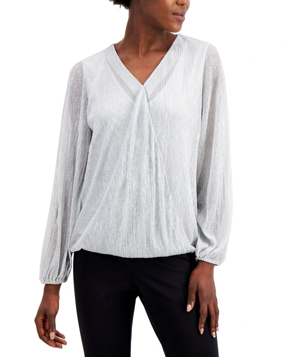 Alfani Women's Long Sleeve Metallic Surplice Top – Biggybargains