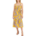 INC International Concepts Women's Printed Tie-Waist Woven Dress Yellow 2