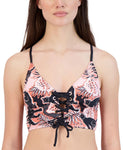 BCBGeneration \Tracks Printed Lace-Up Bikini Top 164f50decd790a Pink / Black L