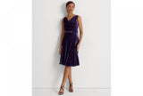 Lauren Ralph Lauren Womens Floral Velvet Belted Cocktail Bradford Dress