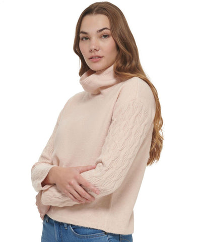 Calvin Klein Women's Cable Knit Sleeve Sweater M2XSJ728 Blush Pink M