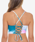 Salt + Cove Juniors' Horizon Dye Printed Corset-Back Bikini Top 805017