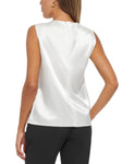 Calvin Klein Women's Petite Sleeveless Pleat-Neck Top T27TI00A