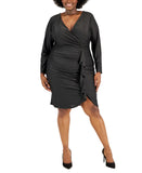 B Darlin Trendy Plus Size Satin Surplice Bodycon Dress AA48934