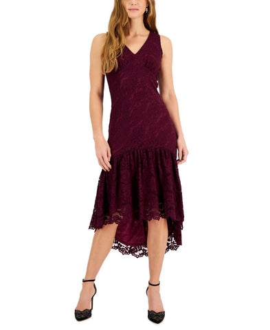 Taylor Women's High-Low Sleeveless Lace Midi Dress 2966M Eggplant Purple 6