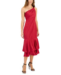 Taylor Women's Ruffled One-Shoulder Midi Dress 2954M Burgundy Red 10