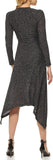 DKNY Womens Long Sleeve V-Neck Ribbed Dress P2IDSOLM Black / Silver M