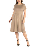 24seven Comfort Apparel Plus Size Short Sleeve Midi Dress with Pockets P0206180