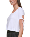 Dkny Jeans Women's Cropped Tied-Sleeve T-Shirt E22F8HIG White M