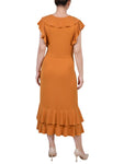 Ny Collection Womens Petites Ruffled A-Line Midi Dress PCKD7256