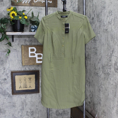 Lauren Ralph Lauren Belted Georgette Shirtdress Olive Fern Green 0