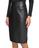 DKNY Womens Petite Faux Leather Mixed Media Skirt XH3S4213