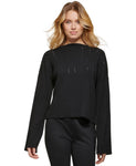 DKNY Women's Studded-Front Cowlneck Long-Sleeve Sweater Black Gunmetal XL