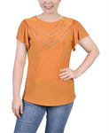 Ny Collection Womens Petite Studded Short Flutter Sleeve Top PITU0042