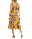 INC International Concepts Women's Printed Tie-Waist Woven Dress Yellow 14