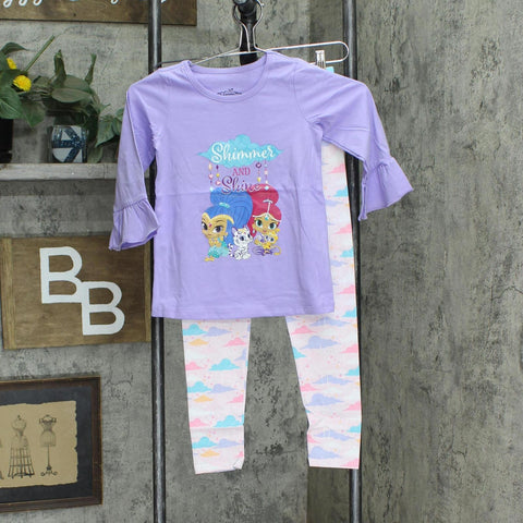 Shimmer And Shine Kids Girls Top & Legging Pajama Set Lilac Purple 7/8