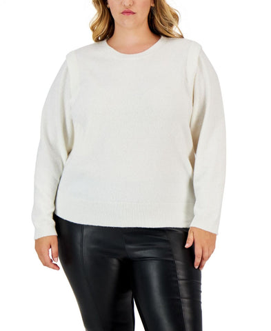 Calvin Klein Plus Size Crewneck Ribbed-Shoulder-Detail Sweater W2XSJ730