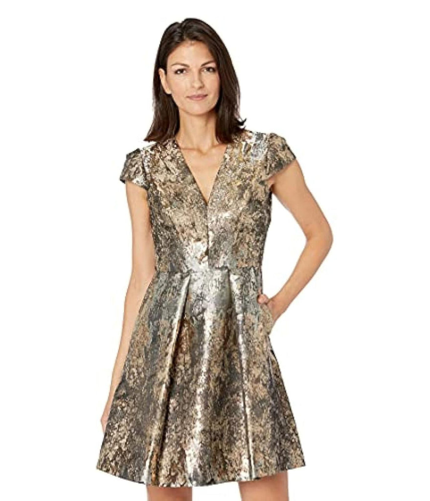 Vince Camuto Metallic Jacquard Flare Dress