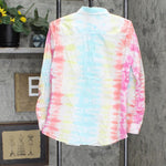 Lands' End Long Sleeve Cotton Boyfriend Tie Dye Button Up Top 516840-Sample