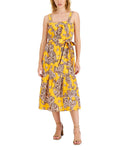 INC International Concepts Women's Printed Tie-Waist Woven Dress Yellow 14