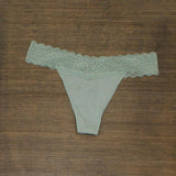 Auden Women's Cotton Thong with Lace Waistband Aquamarine Blue Green M