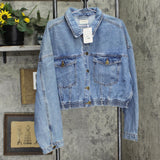 Mono B Womens Cropped Plus Size Denim Trucker Jacket KJ11550