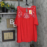 Fourteenth Place Lightweight Embroidered Sleeve Tie Blouse Shirt Top 2395-8