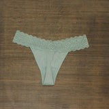 Auden Women's Cotton Thong with Lace Waistband Aquamarine Blue Green M