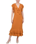 Ny Collection Womens Petites Ruffled A-Line Midi Dress PCKD7256