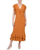 Ny Collection Womens Petites Ruffled A-Line Midi Dress PCKD7256