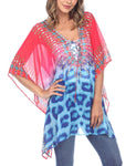 White Mark Women's Animal Print Caftan with Tie-up Neckline SK982