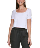 Dkny Jeans Women's Cropped Tied-Sleeve T-Shirt E22F8HIG White M