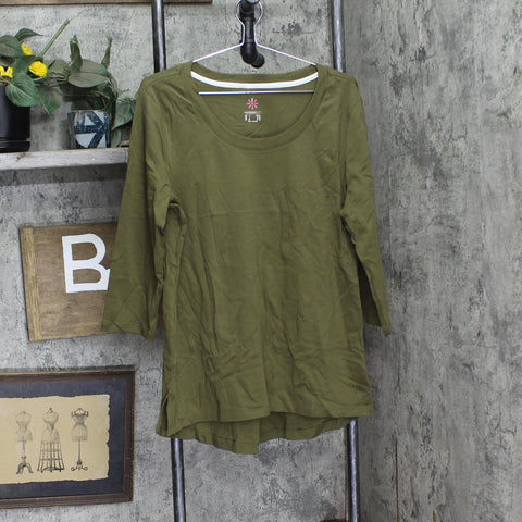 Isaac Mizrahi Live! Womens Pima Cotton 3/4 Sleeve Shirt Top Desert Green L