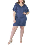 24seven Comfort Apparel Womens Plus Size Loose Fit V-neck Knee Length Dress