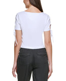 Dkny Jeans Women's Cropped Tied-Sleeve T-Shirt E22F8HIG White M