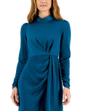 Taylor Women's Mock Neck Side-Draped Long-Sleeve Dress 3127M Blue 10