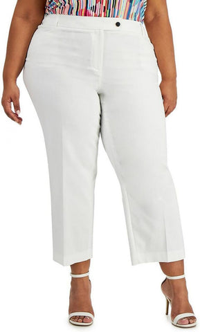 Anne Klein Womens Plus Straight Leg Ankle Cropped Pants Bright White 20W