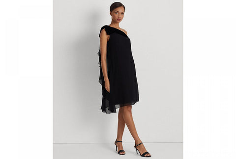 Lauren Ralph Lauren Women's Georgette One-Shoulder Dress 253808477001 Black 6