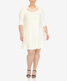 White Mark Womens Plus Size Criss Cross Neckline 3/4 Sleeve Swing Dress PS13339