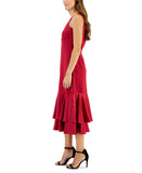 Taylor Women's Ruffled One-Shoulder Midi Dress 2954M Burgundy Red 10