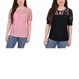 Ny Collection Womens Petite Puff Sleeve Lace Top PITU0712