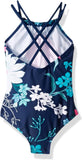 Kanu Surf Girls Jasmine Beach Sport Halter One Piece Swimsuit  Navy Blue 4T