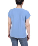 Ny Collection Womens Petite Grommet Neck Knit Short Extended Sleeve Top PITU6033