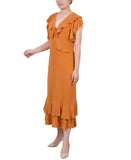 Ny Collection Womens Petites Ruffled A-Line Midi Dress PCKD7256