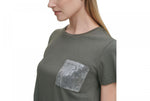 DKNY Womens Short Sleeve Sequin Pocket T-Shirt P0RAOC2R