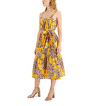 INC International Concepts Women's Printed Tie-Waist Woven Dress Yellow 14