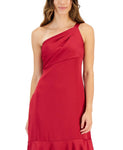 Taylor Women's Ruffled One-Shoulder Midi Dress 2954M Burgundy Red 12